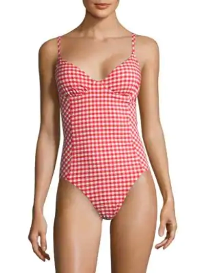 Shop Tory Burch One-piece Gingham Swimsuit In Red White