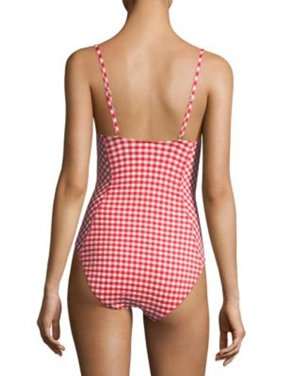 Shop Tory Burch One-piece Gingham Swimsuit In Red White