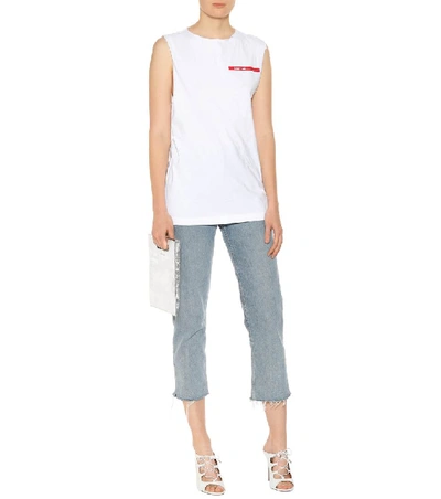 Shop Helmut Lang Raw Edge Cotton Tank Top In White