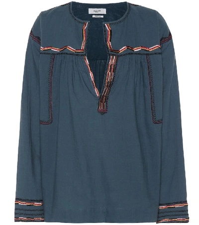 Shop Isabel Marant Étoile Bilcky Embroidered Cotton Top In Blue