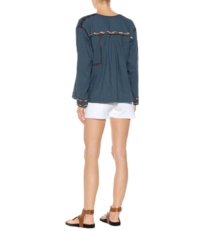 Shop Isabel Marant Étoile Bilcky Embroidered Cotton Top In Blue