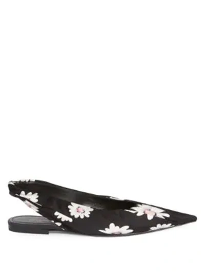 Shop Balenciaga Floral Silk Slingback Flats In Black Multi