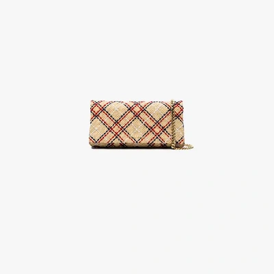 Shop Miu Miu Beige Woven Raffia Chain Clutch Bag In Nude&neutrals