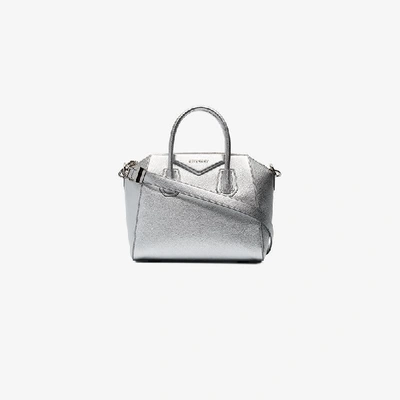 Shop Givenchy Small Metallic Antigona Tote Bag In Silver