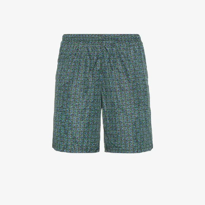 Shop Prada Green Geometric Pattern Swim Shorts