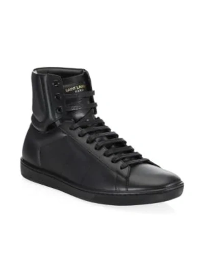 Shop Saint Laurent Leather High-top Sneakers In Black