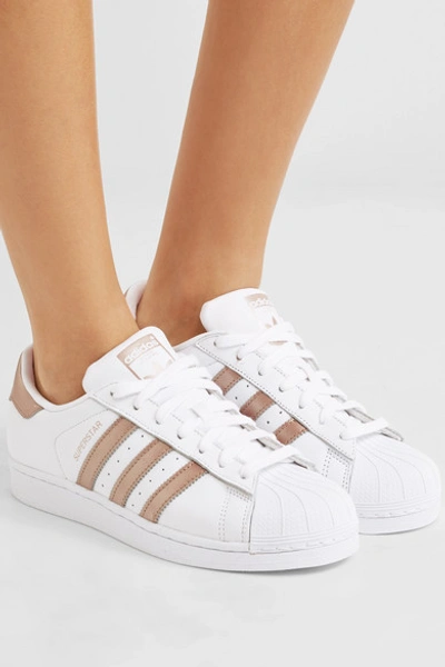 Shop Adidas Originals Superstar Metallic-trimmed Leather Sneakers In White