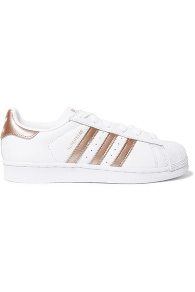 Shop Adidas Originals Superstar Metallic-trimmed Leather Sneakers In White