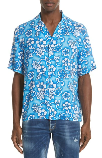 Shop Dsquared2 Floral Print Camp Shirt In Blue