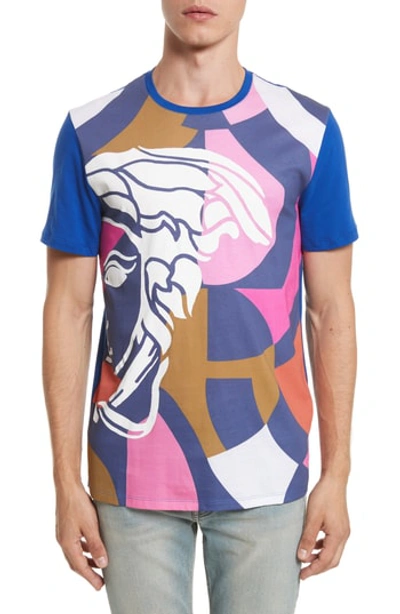 Shop Versace Abstract Medusa Print T-shirt In Royal Blue