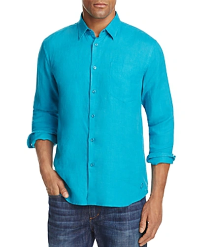 Shop Vilebrequin Linen Regular Fit Shirt In Prussian Blue