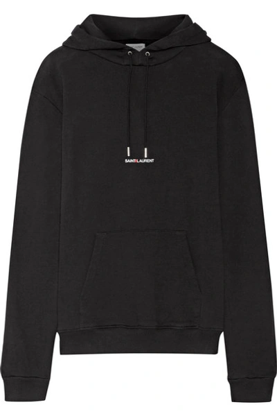 Shop Saint Laurent Oversized Printed Cotton-terry Sweatshirt In Black