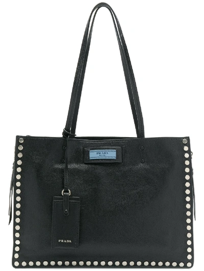 Shop Prada Etiquette Studded Tote Bag - Black