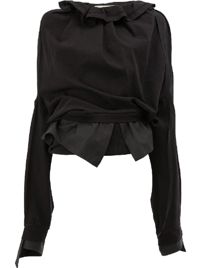 Shop Aganovich Ruffle Neck Sweatshirt In Black