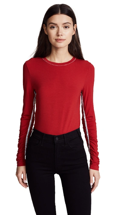 Shop Carven Ruched Long Sleeve Tee In Red