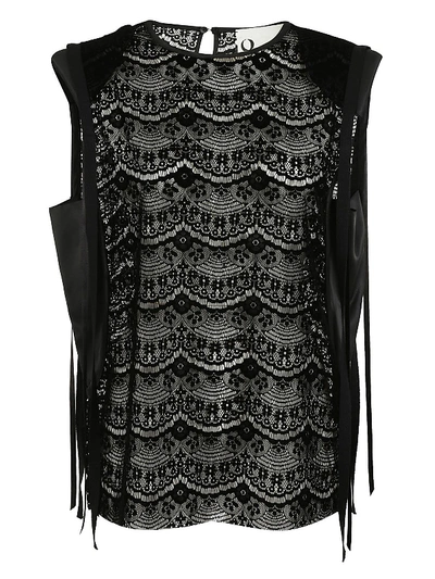 Shop 8pm Sheer Lace Blouse In Black