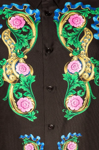 Shop Versace Miami Print Long Sleeve Silk Shirt In Black,floral