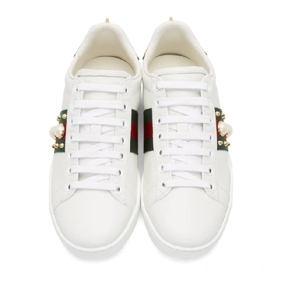 Shop Gucci White Pearl Stud New Ace Sneakers