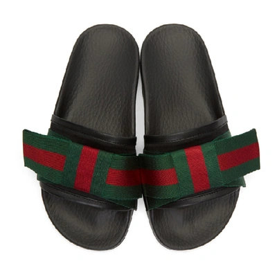 Shop Gucci Black Bow Pool Slides In 1146 Black