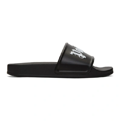 Shop Palm Angels Black Logo Pool Slides