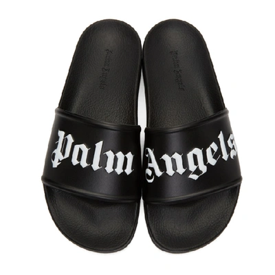 Shop Palm Angels Black Logo Pool Slides