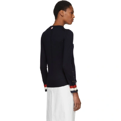 Shop Thom Browne Navy Stripe Crewneck Pullover