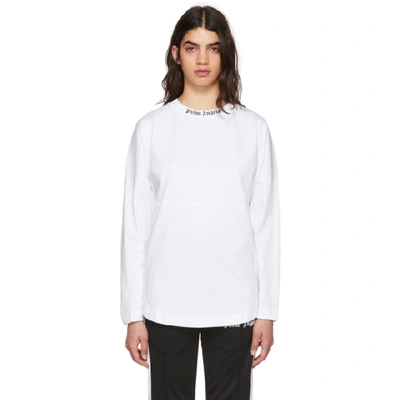 Shop Palm Angels White Long Sleeve Logo T-shirt