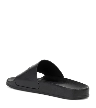 Shop Balmain Leather Slides In Black