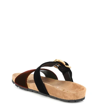 Shop Prada Velvet Slip-on Sandals In Brown