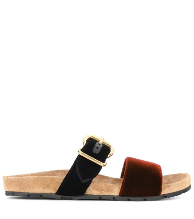 Shop Prada Velvet Slip-on Sandals In Brown