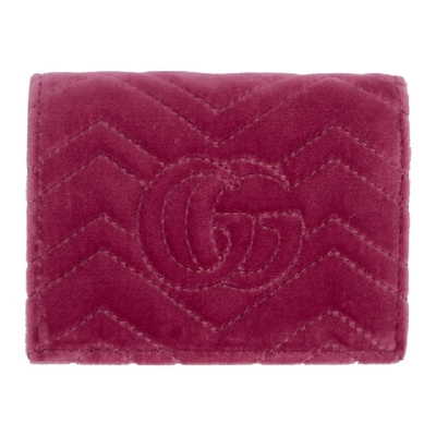 Shop Gucci Pink Velvet Small Love Gg Marmont Wallet In 5571 Rasber