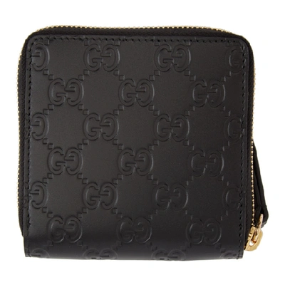 Shop Gucci Black  Signature Zip-around Wallet In 1000 Black