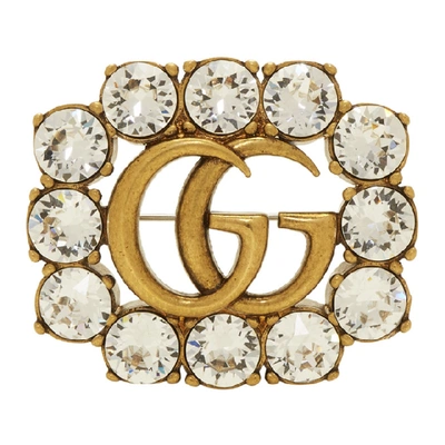 Shop Gucci Gold Gg Crystal Marmont Brooch