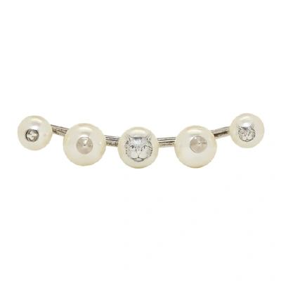 Shop Gucci Silver Five-pearl Multi-finger Ring In 8113 Dark G