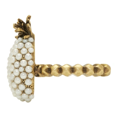 Shop Gucci Gold Small Pearl Pineapple Ring