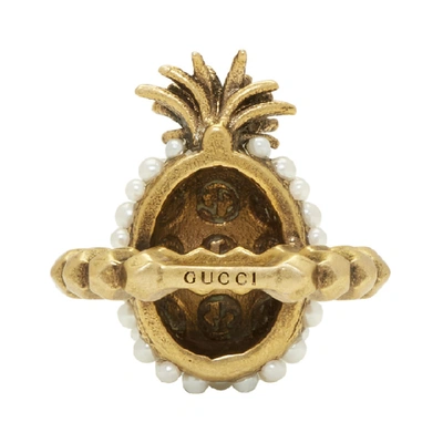 Shop Gucci Gold Small Pearl Pineapple Ring