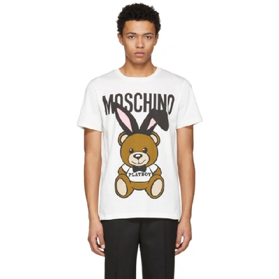 Shop Moschino White Playboy Teddy Bear T-shirt In A1001 White