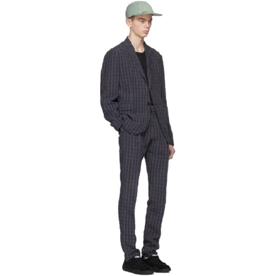 Shop Acne Studios Navy Linen Check Boston Trousers In Navy Check