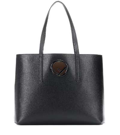 Shop Fendi Leather Shopper In Black