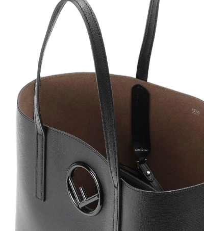 Shop Fendi Leather Shopper In Black