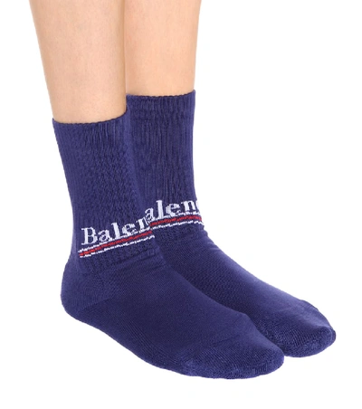Shop Balenciaga Cotton-blend Socks In Blue