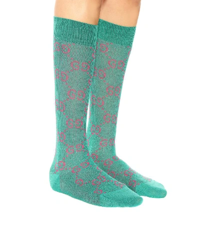 Shop Gucci Cotton-blend Gg Socks In Green