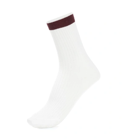 Shop Valentino Striped Silk-blend Socks In White