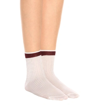 Shop Valentino Striped Silk-blend Socks In White