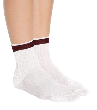 Shop Valentino Striped Silk-blend Socks In White