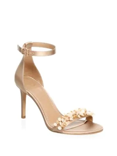 Shop Tory Burch Logan Embellished Floral Sandals In Rose Natural