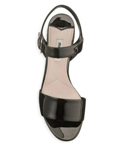 Shop Miu Miu Embellished Heel Patent Leather Sandals In Black