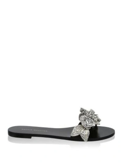 Shop Sophia Webster Lilico Crystal-embellished Leather Slides In Black Silver