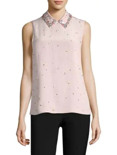 Shop Miu Miu Embroidered Button-back Blouse In Light Pink