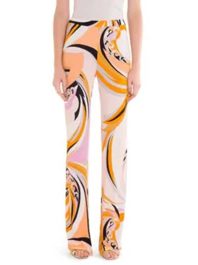 Shop Emilio Pucci Medium Jersey Slim-fit Palazzo Pants In Orange Parrot Print